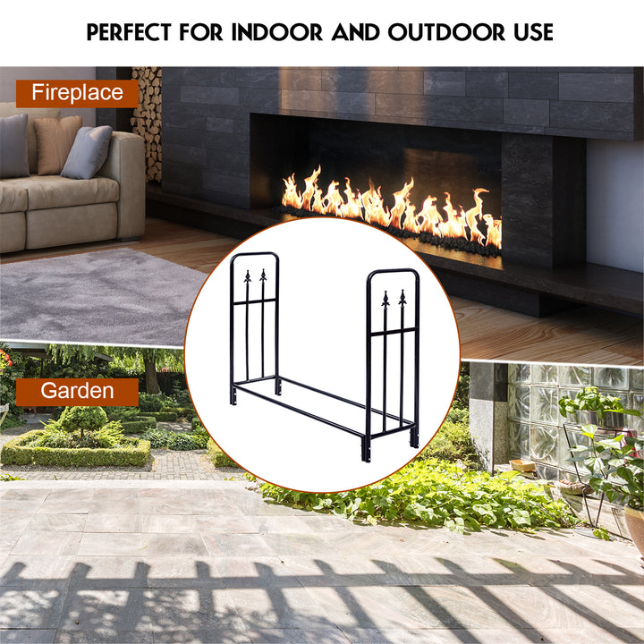 4 Feet Outdoor Heavy Duty Steel Firewood Log Rack Wood Storage Holder Black Image 5