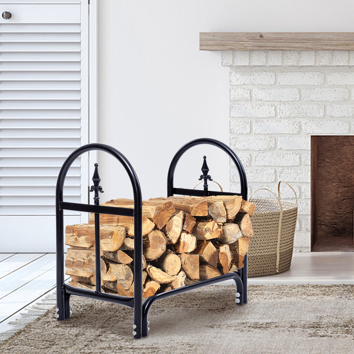 2 Feet Outdoor Heavy Duty Steel Firewood Log Rack Wood Storage Holder Black Image 5