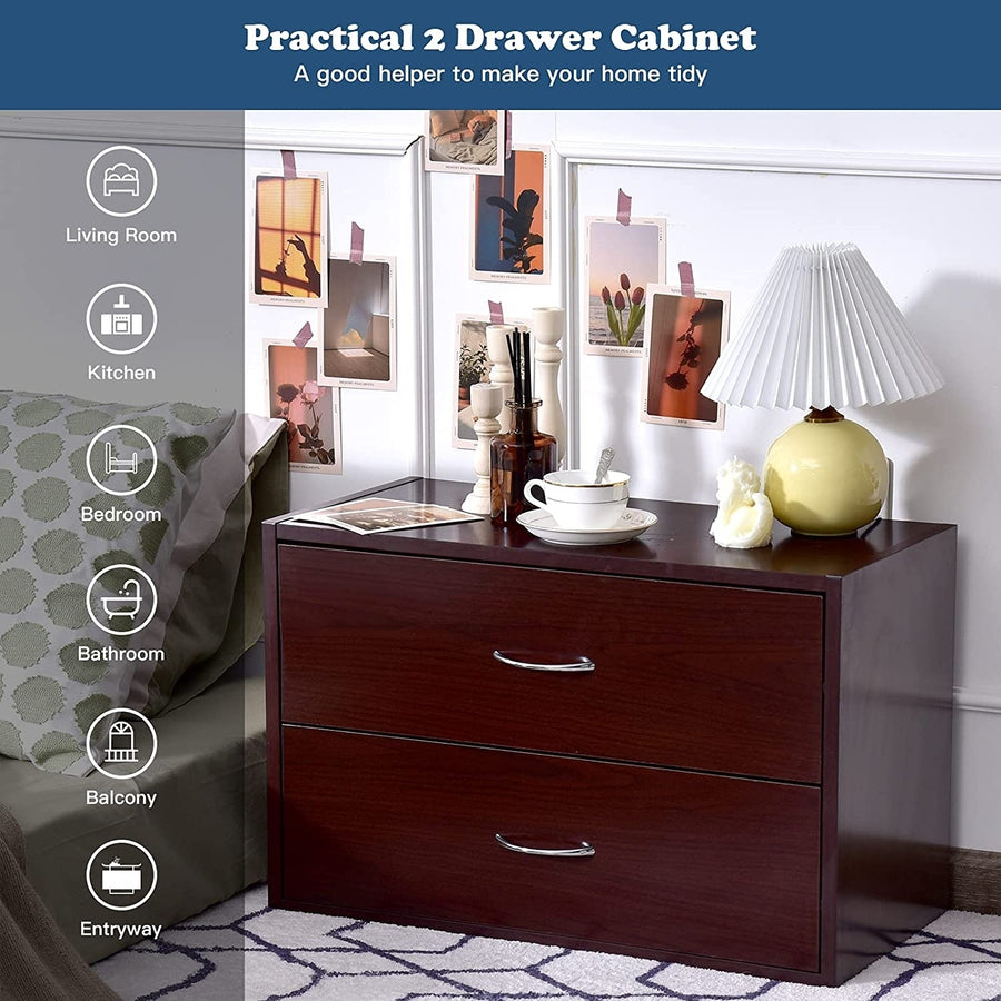 2 Drawer Dresser Storage Cabinet with Handles Image 1