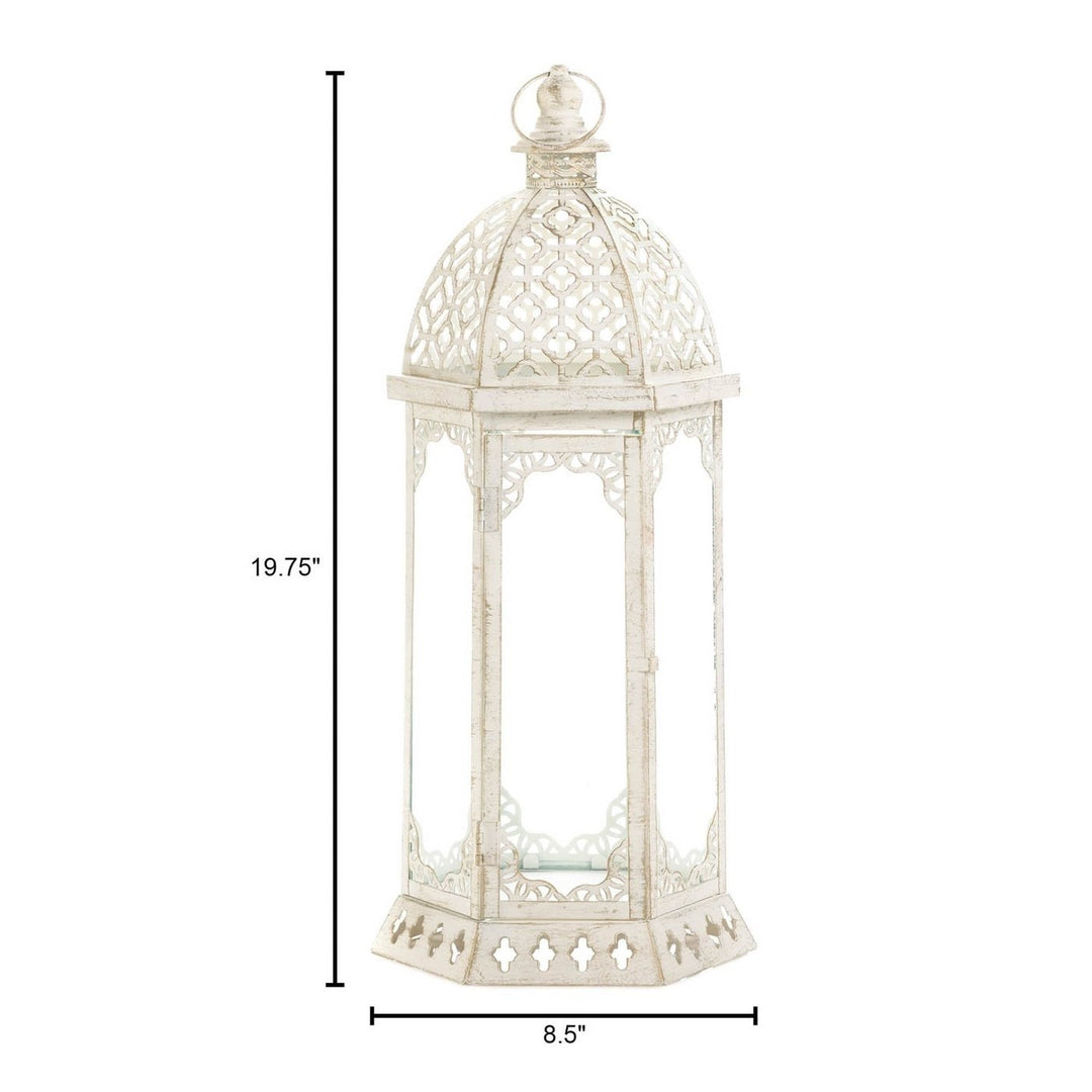 GRACEFUL DISTRESSED WHITE LARGE LANTERN Image 1