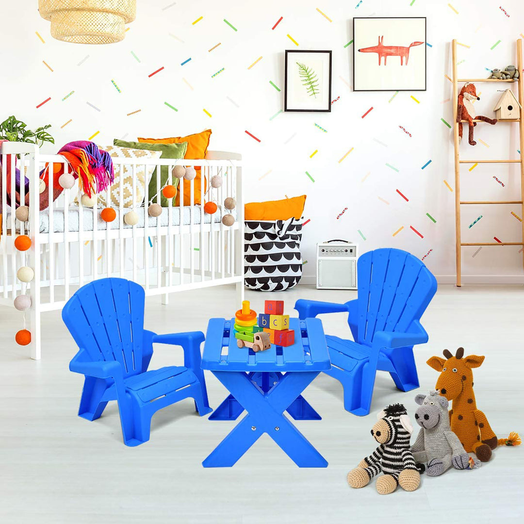 Plastic Children Kids Table and Chair Set 3-Piece Play Furniture In/Outdoor Blue Image 1