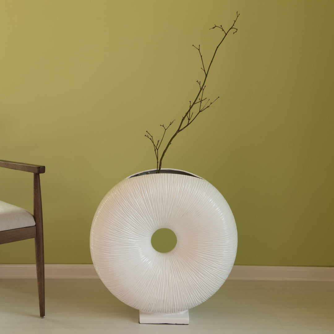 White Modern Round Doughnut Hole Vase 8.25x24.5 Fiberglass Image 2