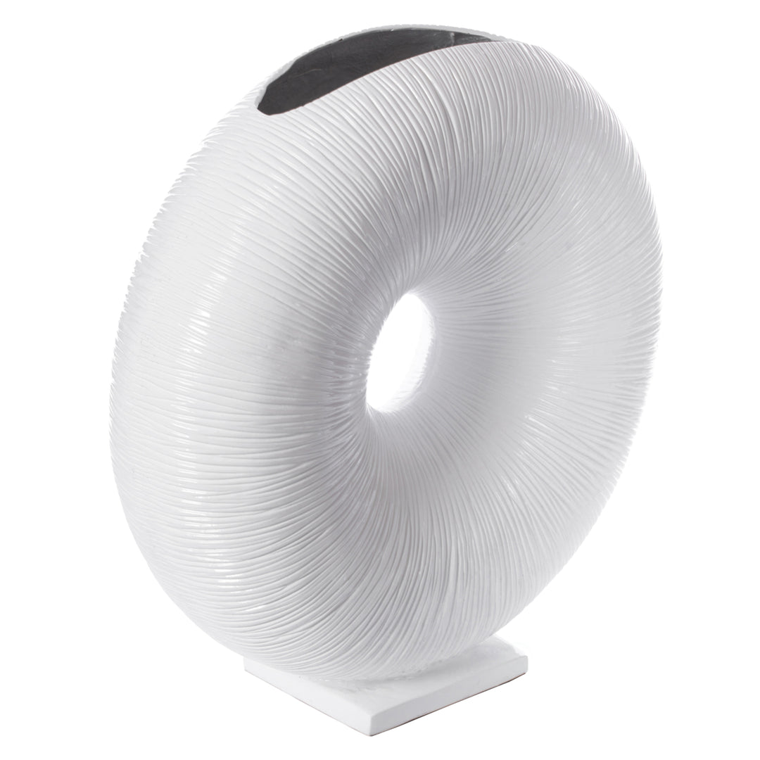 White Modern Round Flat Doughnut Hole Vase Image 3
