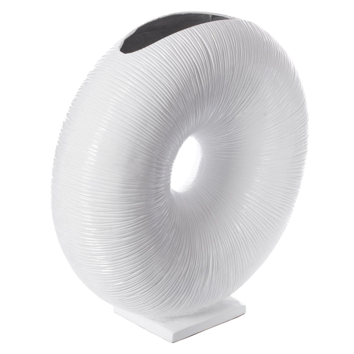 White Modern Round Doughnut Hole Vase 8.25x24.5 Fiberglass Image 3