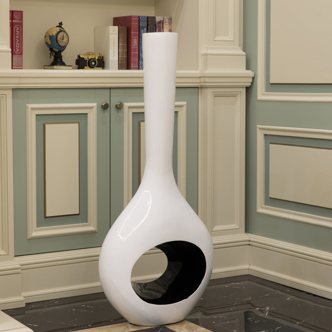 Decorative Unique Tall Vase with Hole Outside White Inside Black Image 4