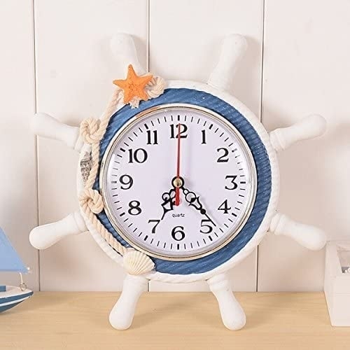 Wheel Wall Clock Decoration Nautical Silent Wall Clock with Rope Decor Image 1