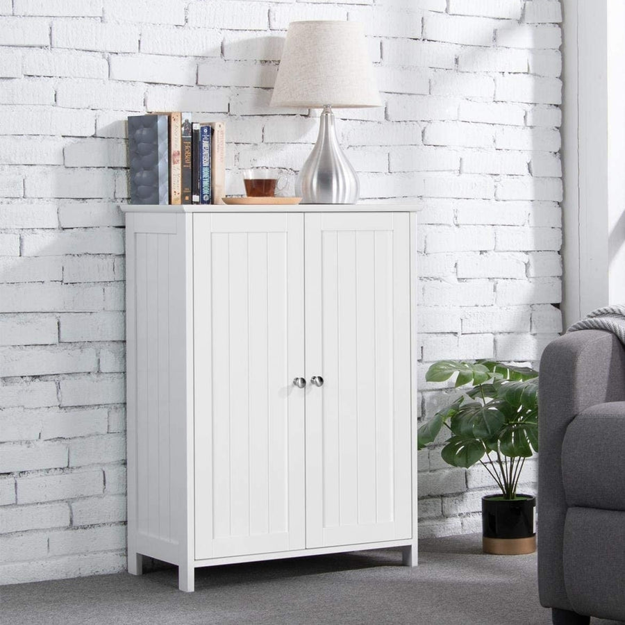 Floor Cabinet Free Standing 2 Door Storage Cabinet with 2 Adjustable Shelves Image 1