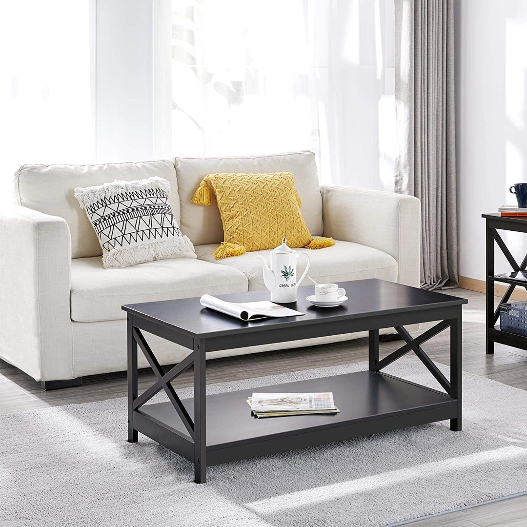 Living Room Modern X Design Coffee Table with Storage Shelf Image 1