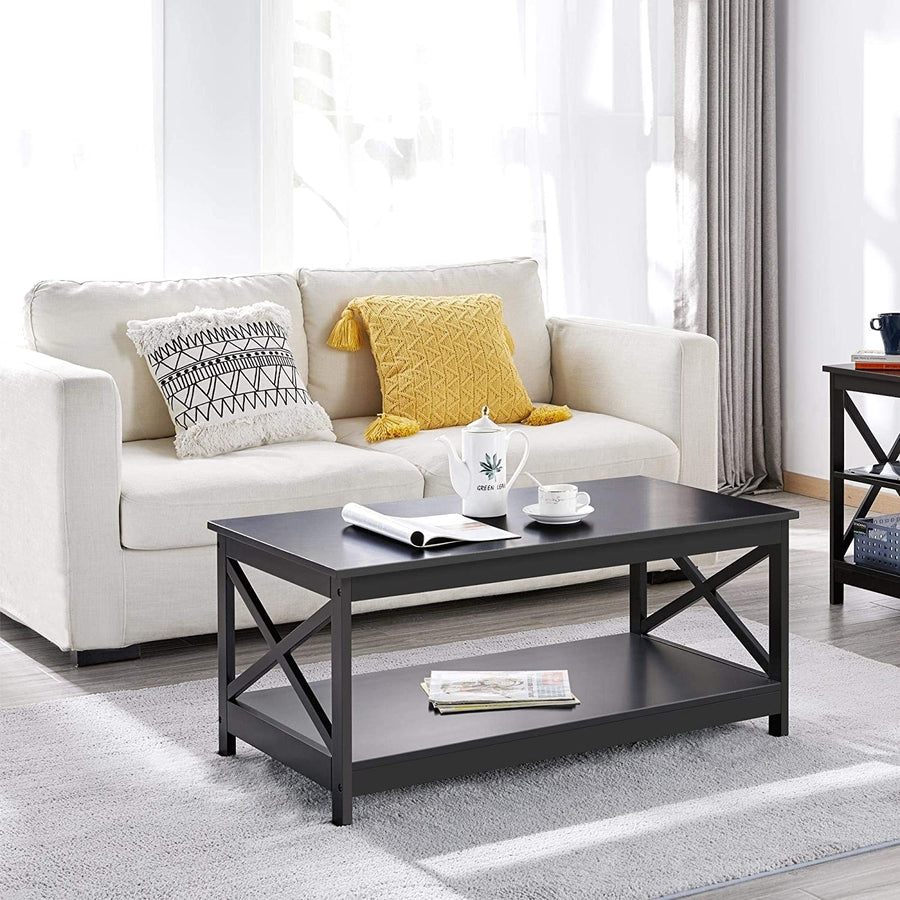 Living Room Modern X Design Coffee Table with Storage Shelf Image 1