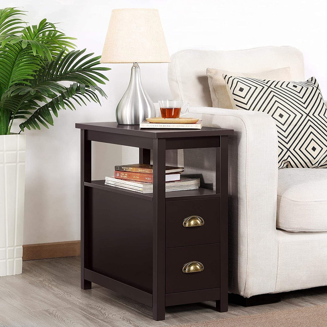 Chairside Table with 2 Drawer and Open Storage Shelf Image 1