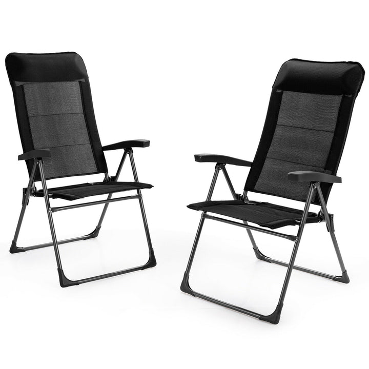 2PCS Patio Folding Dining Chairs Portable Camping Headrest Adjust Black Image 1