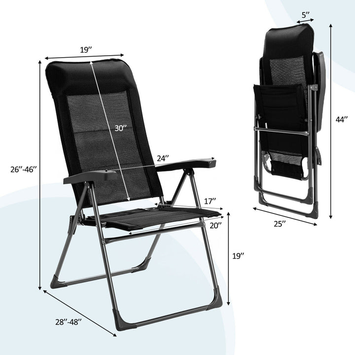 2PCS Patio Folding Dining Chairs Portable Camping Headrest Adjust Black Image 2