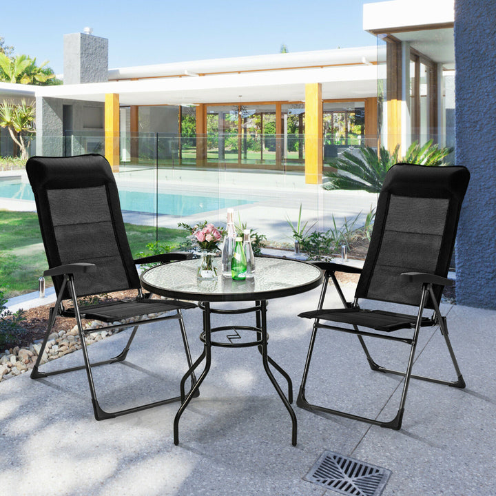 2PCS Patio Folding Dining Chairs Portable Camping Headrest Adjust Black Image 3