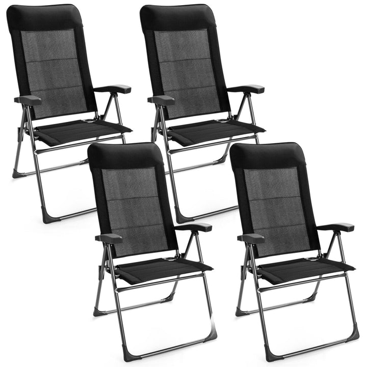 4PCS Patio Folding Dining Chairs Portable Camping Headrest Adjust Black Image 1