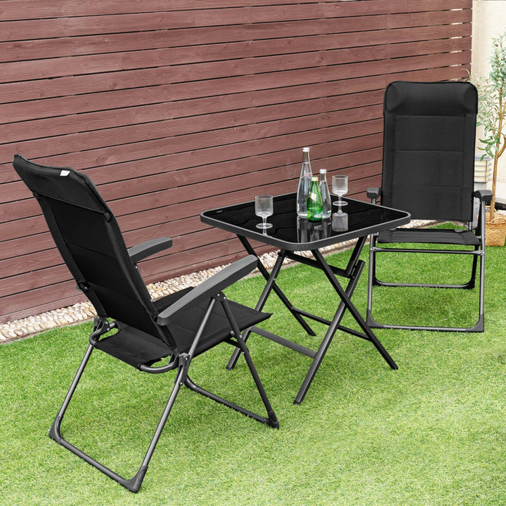 2PCS Patio Folding Dining Chairs Portable Camping Headrest Adjust Black Image 4