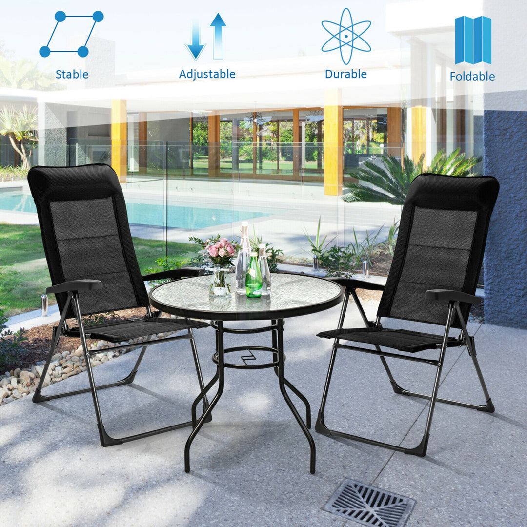 2PCS Patio Folding Dining Chairs Portable Camping Headrest Adjust Black Image 5