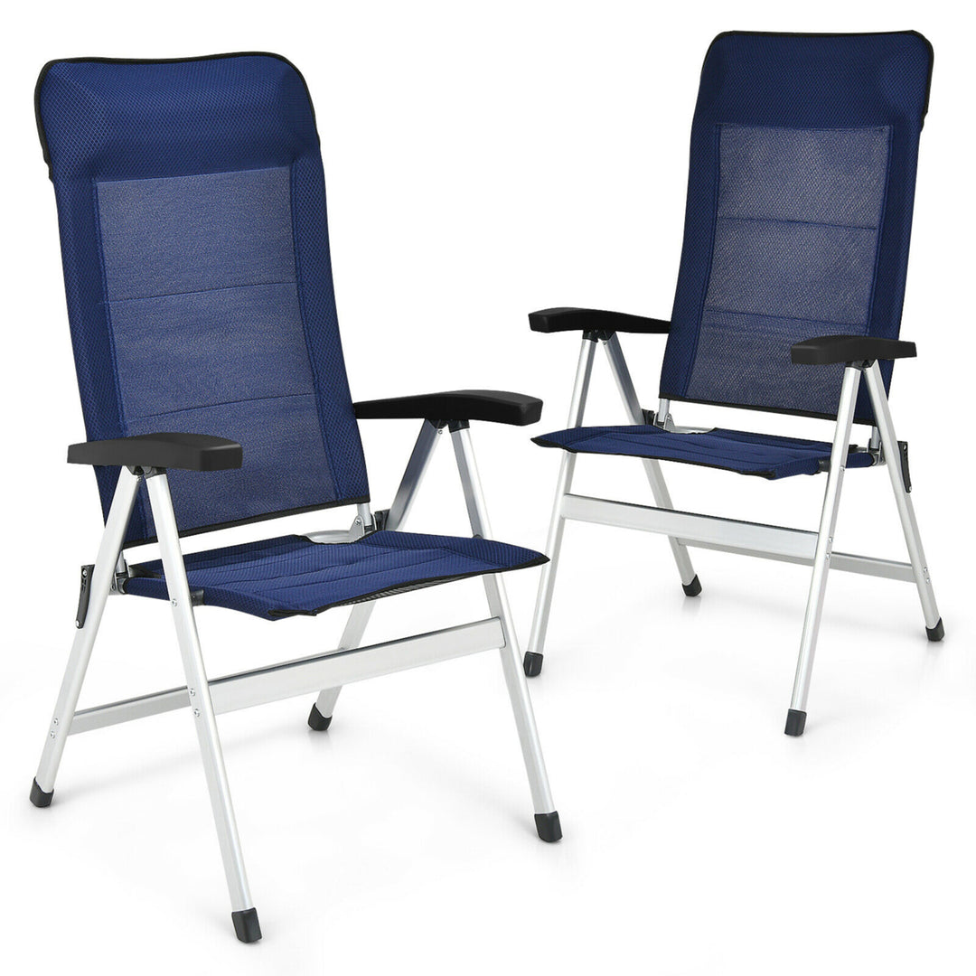 2PCS Patio Dining Chair Aluminum Camping Adjust Portable Headrest Navy Image 1