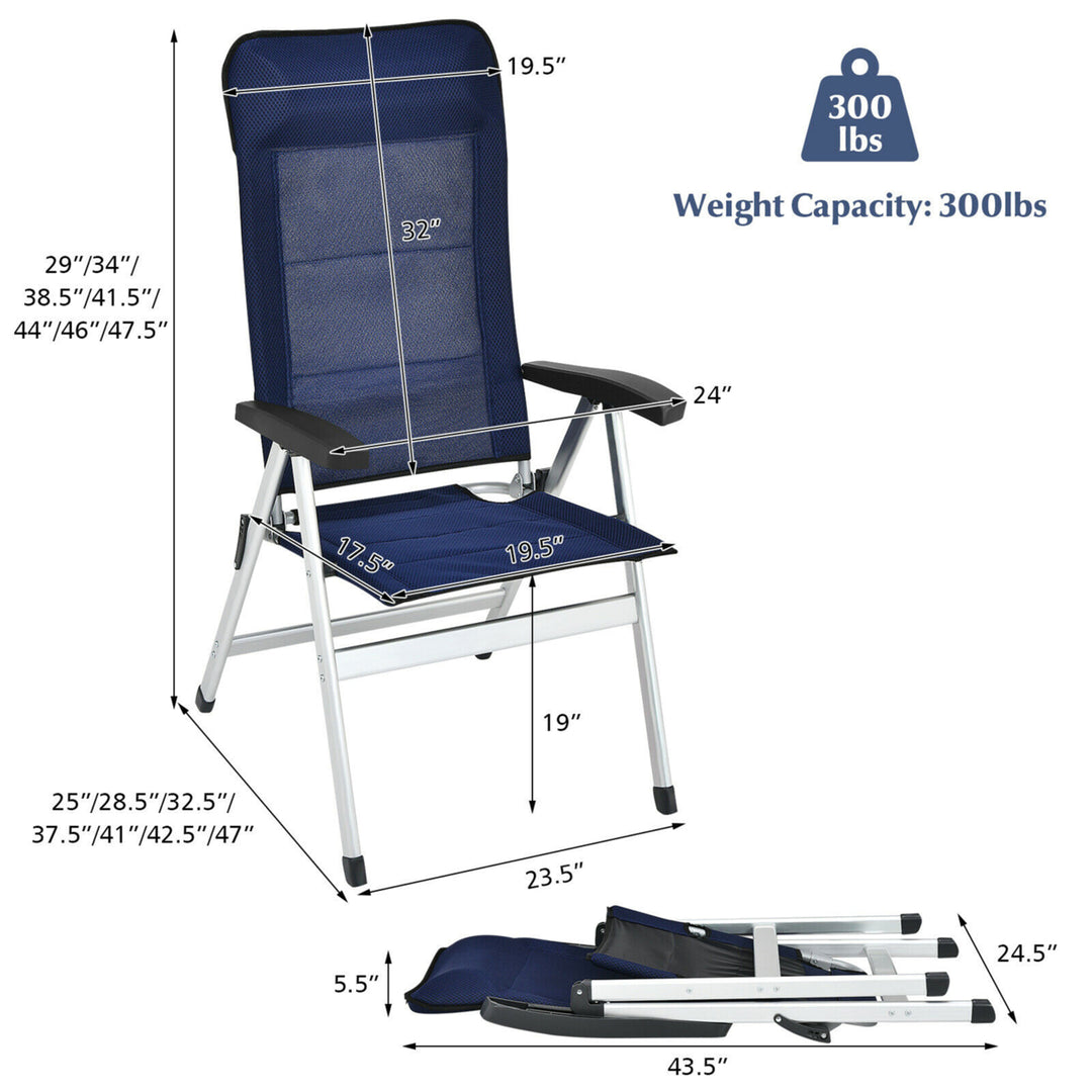 2PCS Patio Dining Chair Aluminum Camping Adjust Portable Headrest Navy Image 2