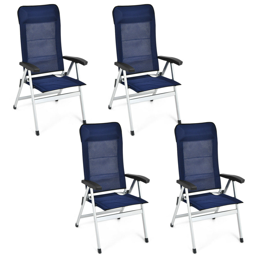 4PCS Patio Dining Chair Aluminum Camping Adjust Portable Headrest Navy Image 1