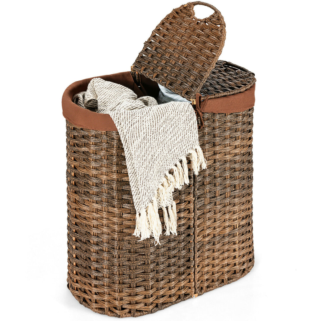 Handwoven Laundry Hamper Laundry Basket w/2 Removable Liner Bags Image 4