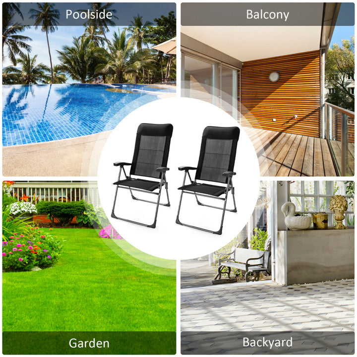 4PCS Patio Folding Dining Chairs Portable Camping Headrest Adjust Black Image 6