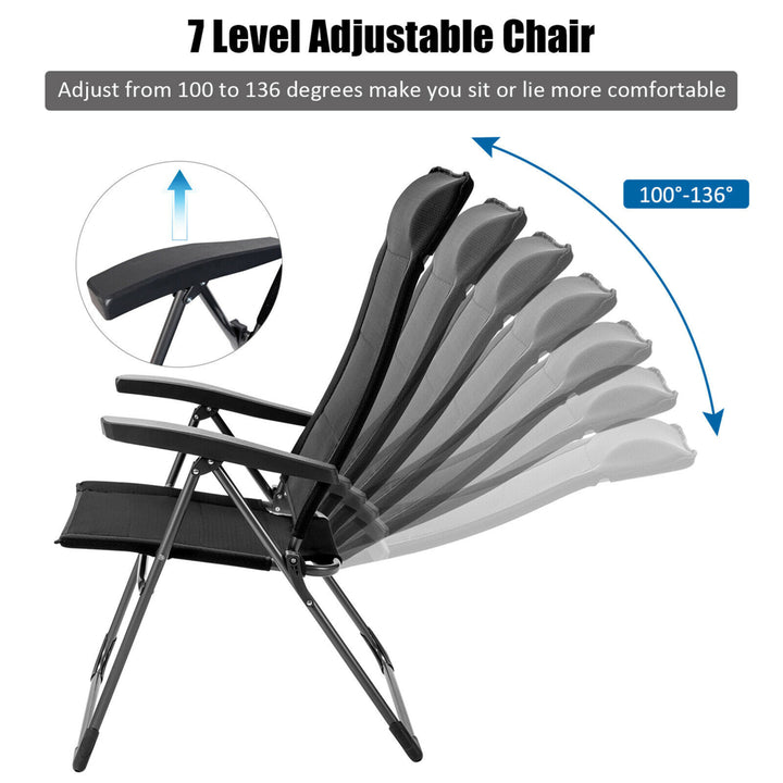 4PCS Patio Folding Dining Chairs Portable Camping Headrest Adjust Black Image 7