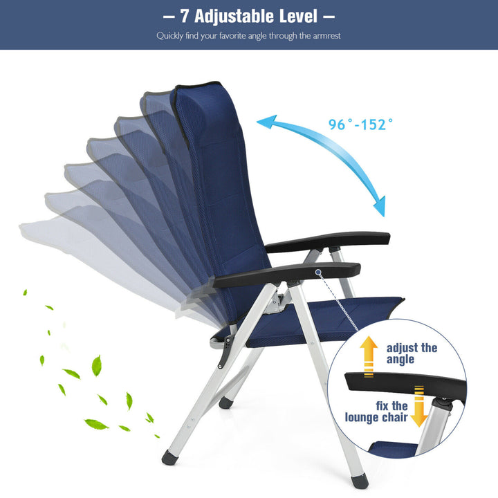 2PCS Patio Dining Chair Aluminum Camping Adjust Portable Headrest Navy Image 8