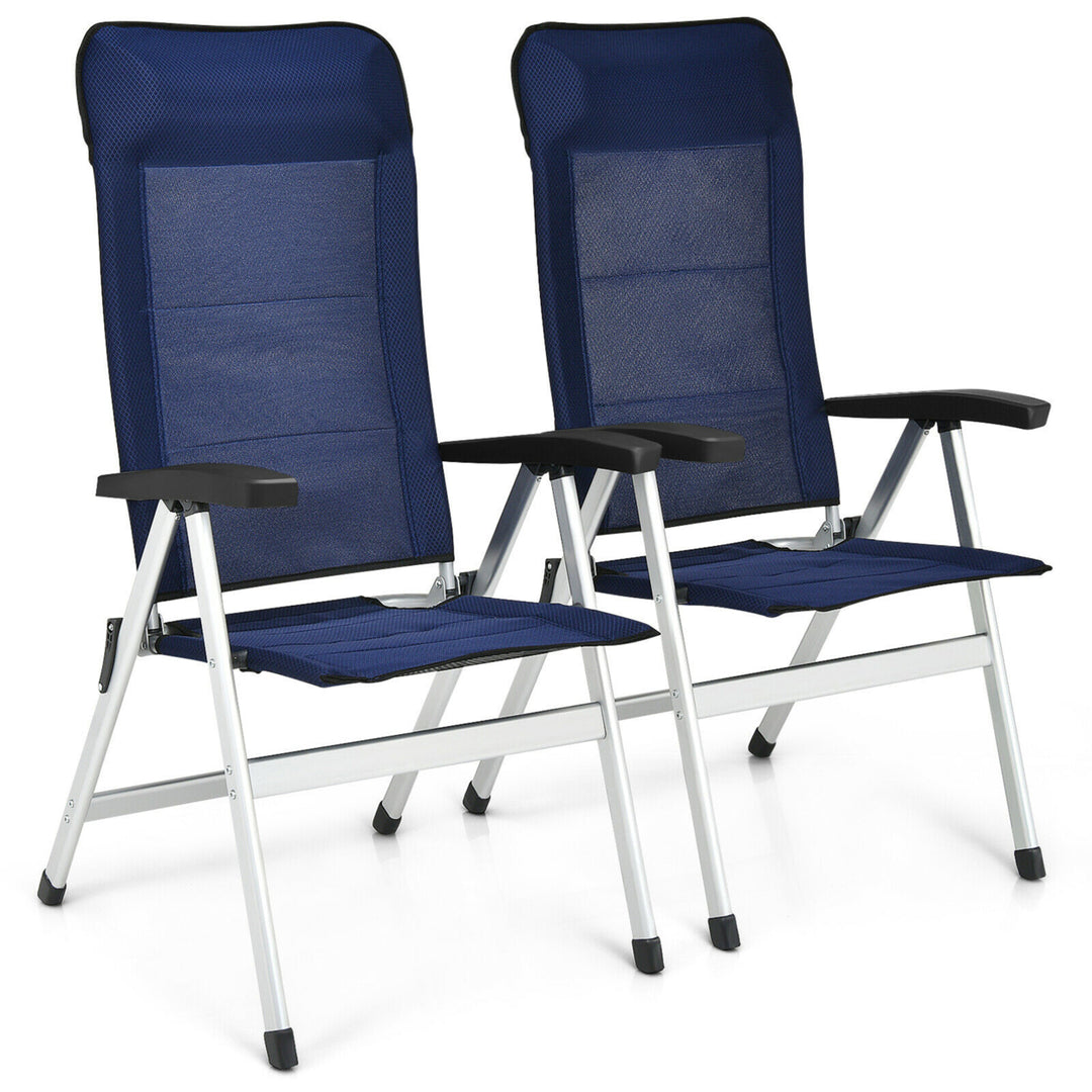 2PCS Patio Dining Chair Aluminum Camping Adjust Portable Headrest Navy Image 10