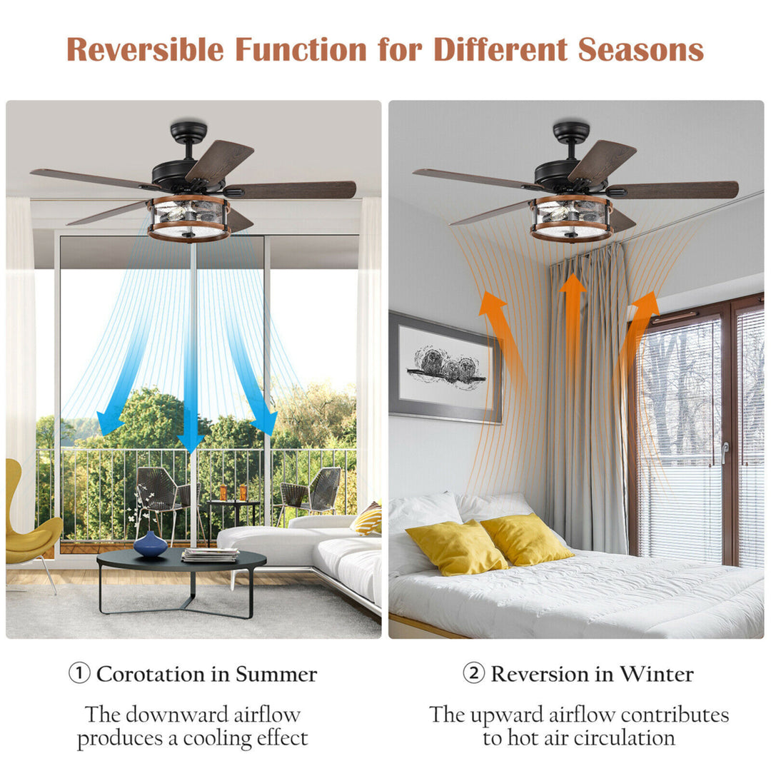 52 Retro Ceiling Fan Lamp w/Glass Shade Reversible Blade Remote Control Image 6