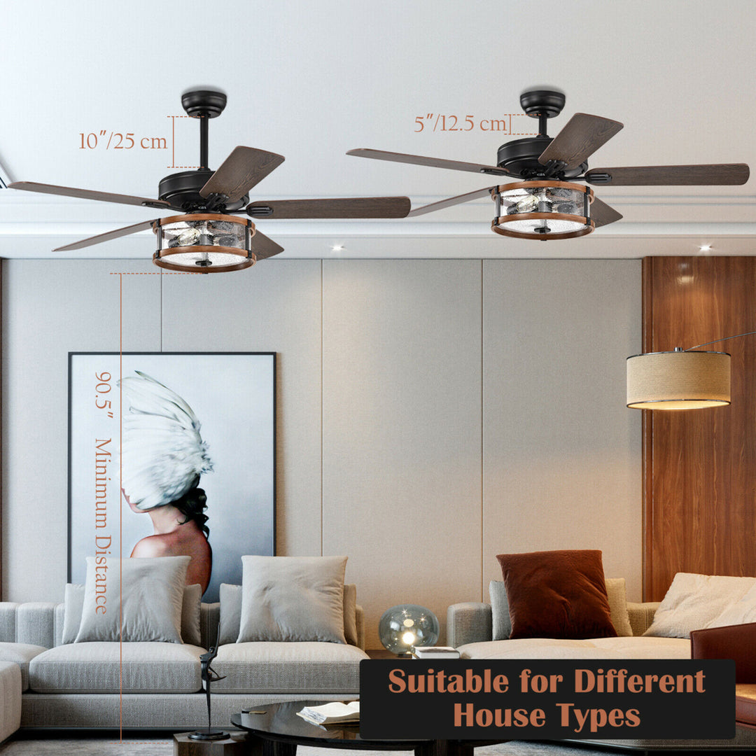 52 Retro Ceiling Fan Lamp w/Glass Shade Reversible Blade Remote Control Image 8