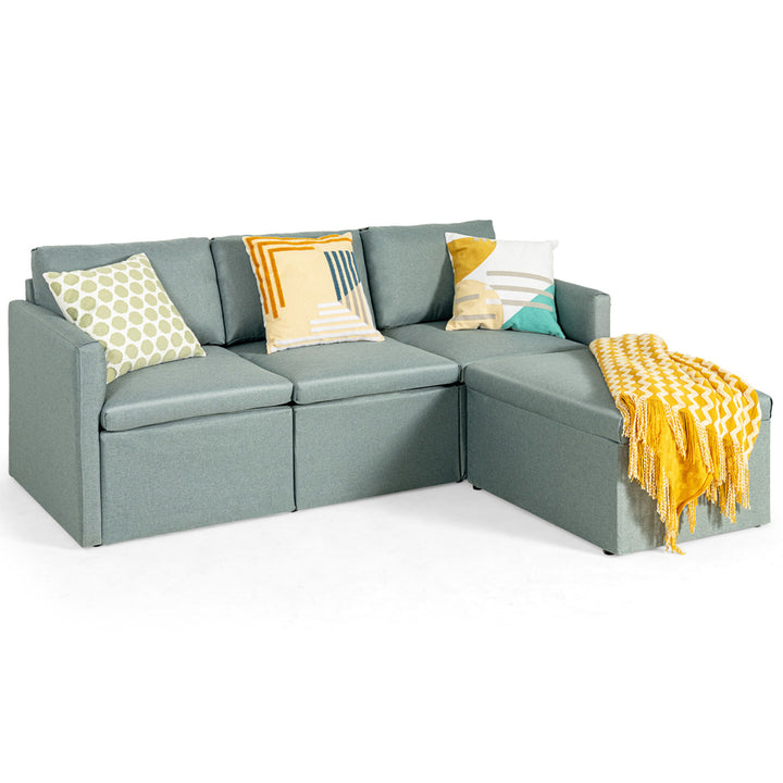 Convertible L-shaped Sectional Sofa Couch Chaise w/ Ottoman Cushions Image 4