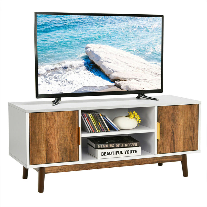 TV Stand Entertainment Media Console w/2 Storage Cabinets and Open Shelves Image 1