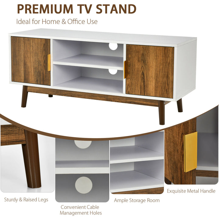 TV Stand Entertainment Media Console w/2 Storage Cabinets and Open Shelves Image 9