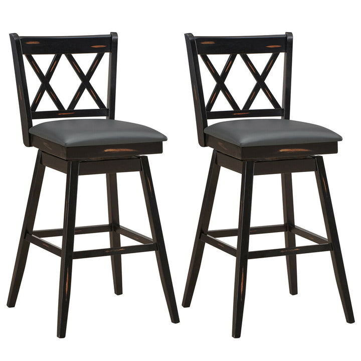 Set of 2 Barstools Swivel Bar Height Chairs with Rubber Wood Legs Image 1