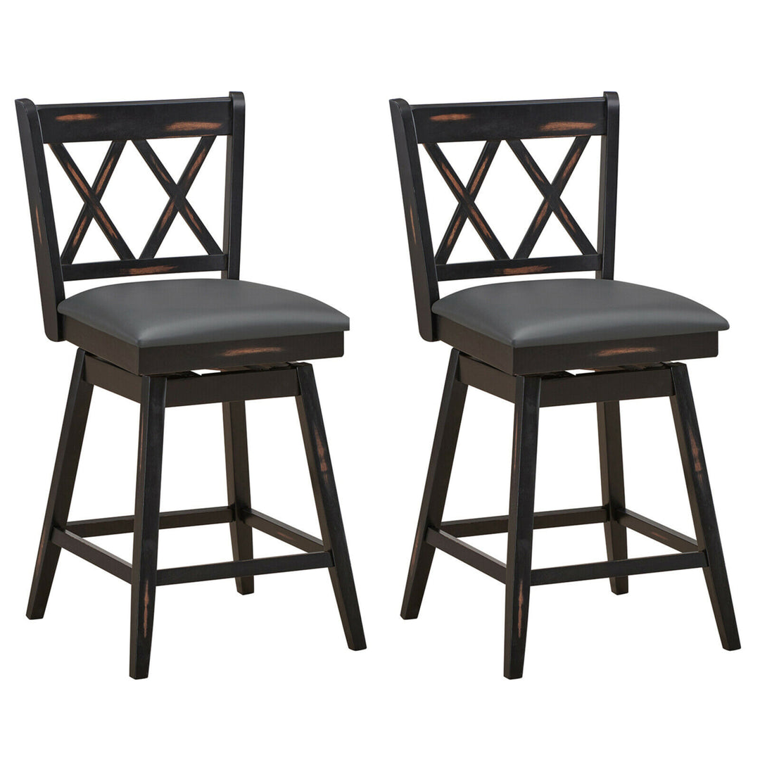 Set of 2 Barstools Swivel Counter Height Chairs w/Rubber Wood Legs Image 1