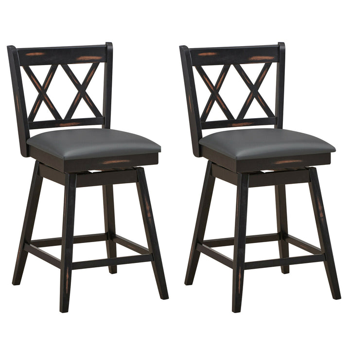 Set of 2 Barstools Swivel Counter Height Chairs w/Rubber Wood Legs Image 1