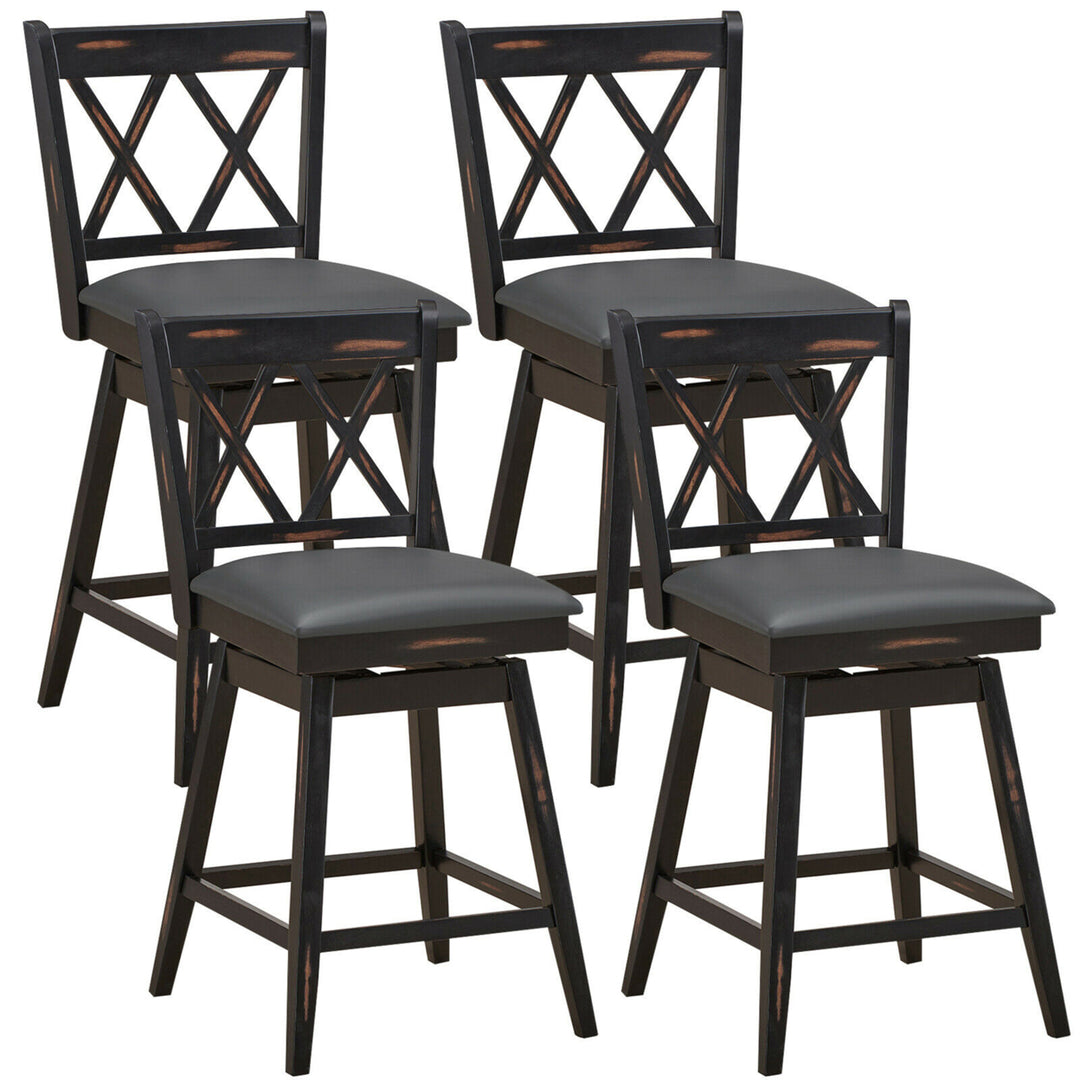 Set of 4 Barstools Swivel Counter Height Chairs w/Rubber Wood Legs Image 1