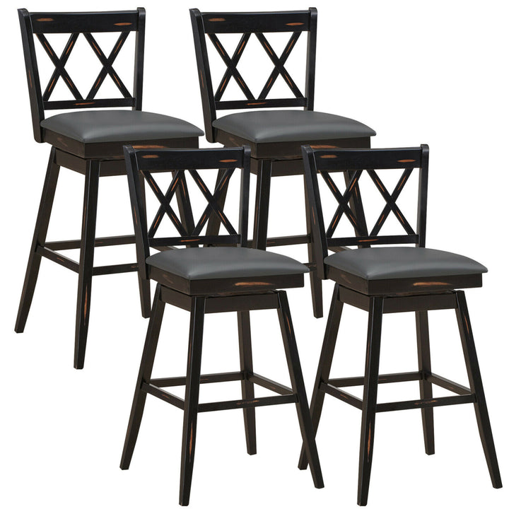 Set of 4 Barstools Swivel Bar Height Chairs with Rubber Wood Legs Image 1