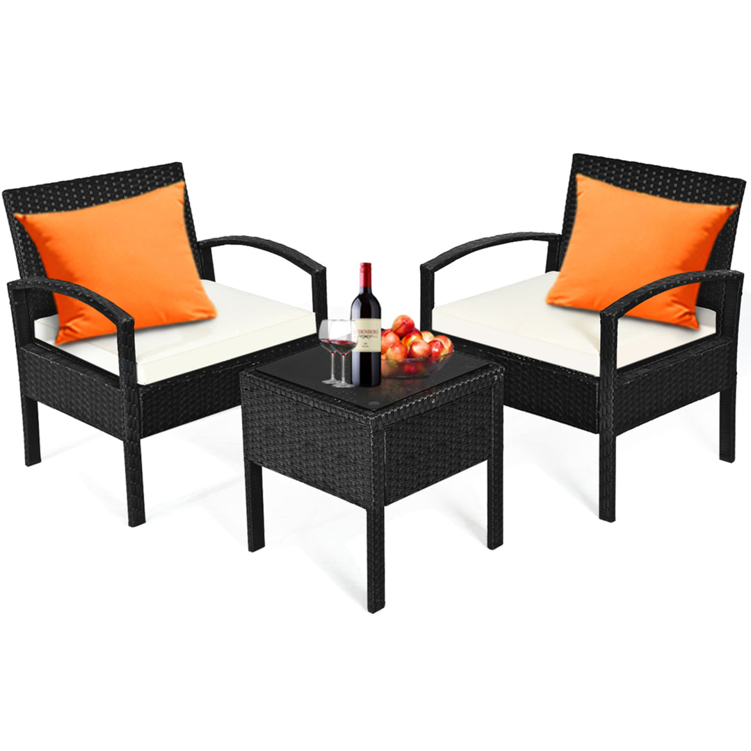 3PCS Patio Rattan Furniture Set Conversation Sofa Cushioned Coffee Table Garden Image 10