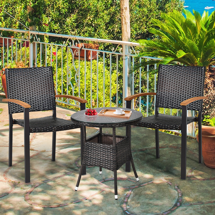 2PCS Stackable Patio Wicker Dining Chair Rattan Armchair Outdoor Yard Image 3