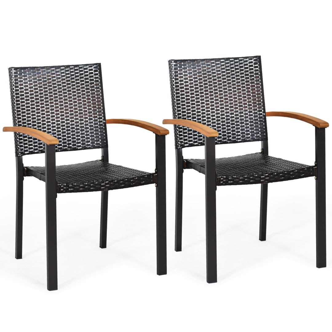 2PCS Stackable Patio Wicker Dining Chair Rattan Armchair Outdoor Yard Image 8