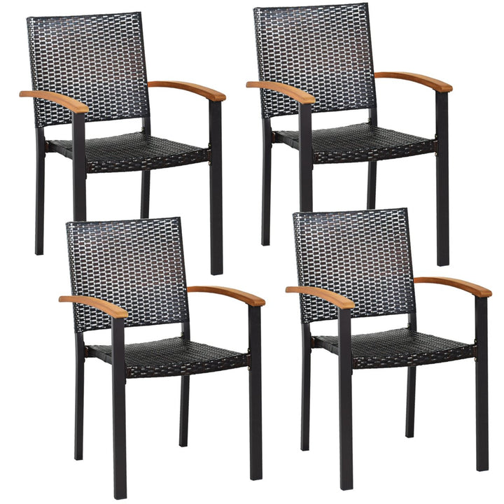 4PCS Stackable Patio Wicker Dining Chair Rattan Armchair Outdoor Yard Image 1