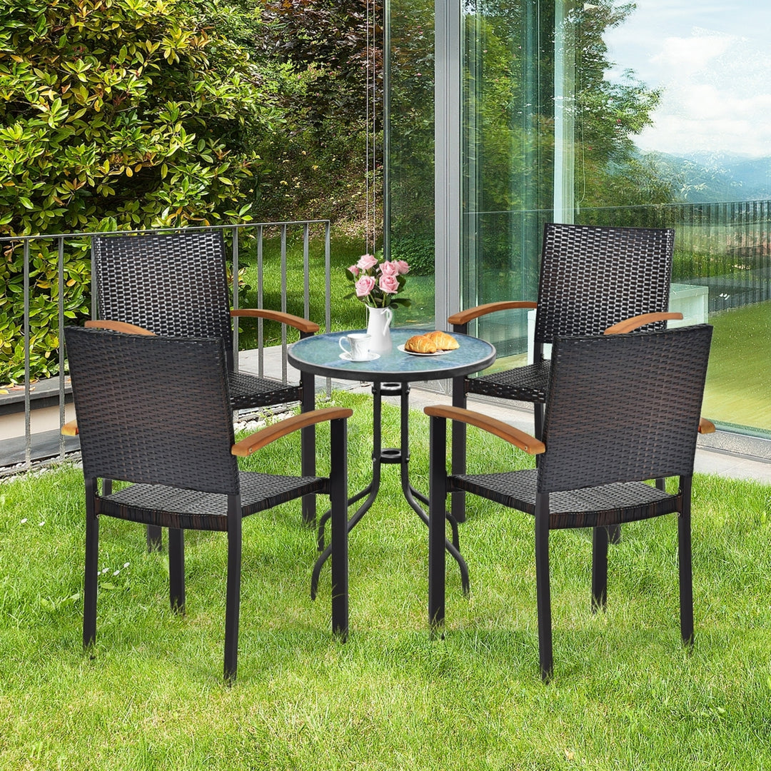 4PCS Stackable Patio Wicker Dining Chair Rattan Armchair Outdoor Yard Image 3