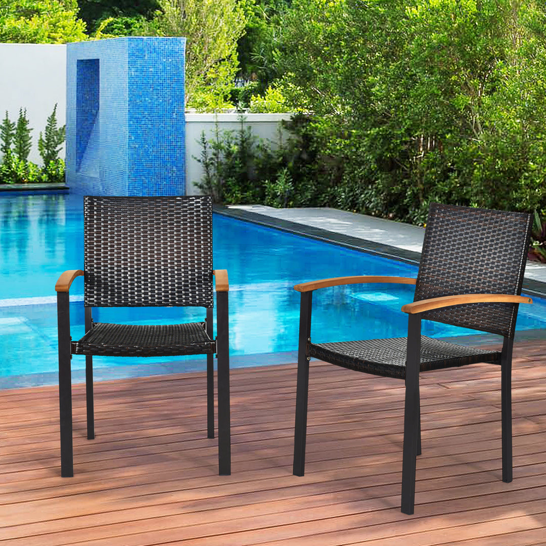 4PCS Stackable Patio Wicker Dining Chair Rattan Armchair Outdoor Yard Image 4