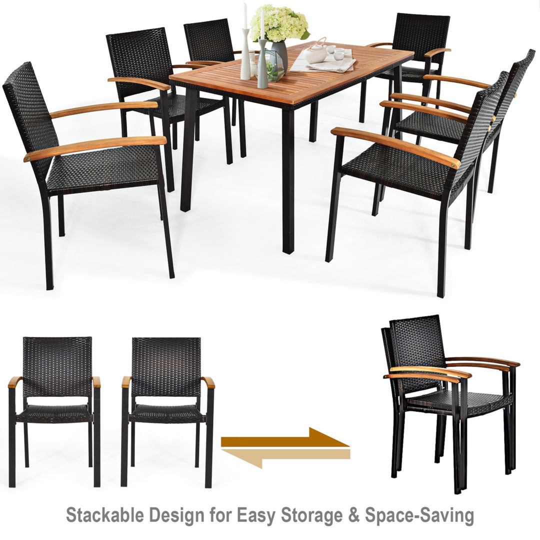 7PCS Rattan Outdoor Dining Set Patio Furniture Set w/ Wooden Tabletop Image 4