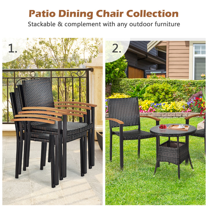 4PCS Stackable Patio Wicker Dining Chair Rattan Armchair Outdoor Yard Image 7