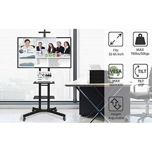 TV Cart Rolling Trolley Mount TV Stand on Wheels Height Adjustable for LED LCD Plasma Flat Panels for 32-65 in Image 1