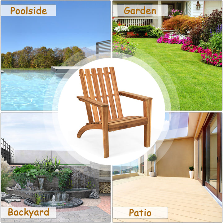 2PCS Patio Acacia Wood Adirondack Chair Lounge Armchair Durable Outdoor Garden Image 5