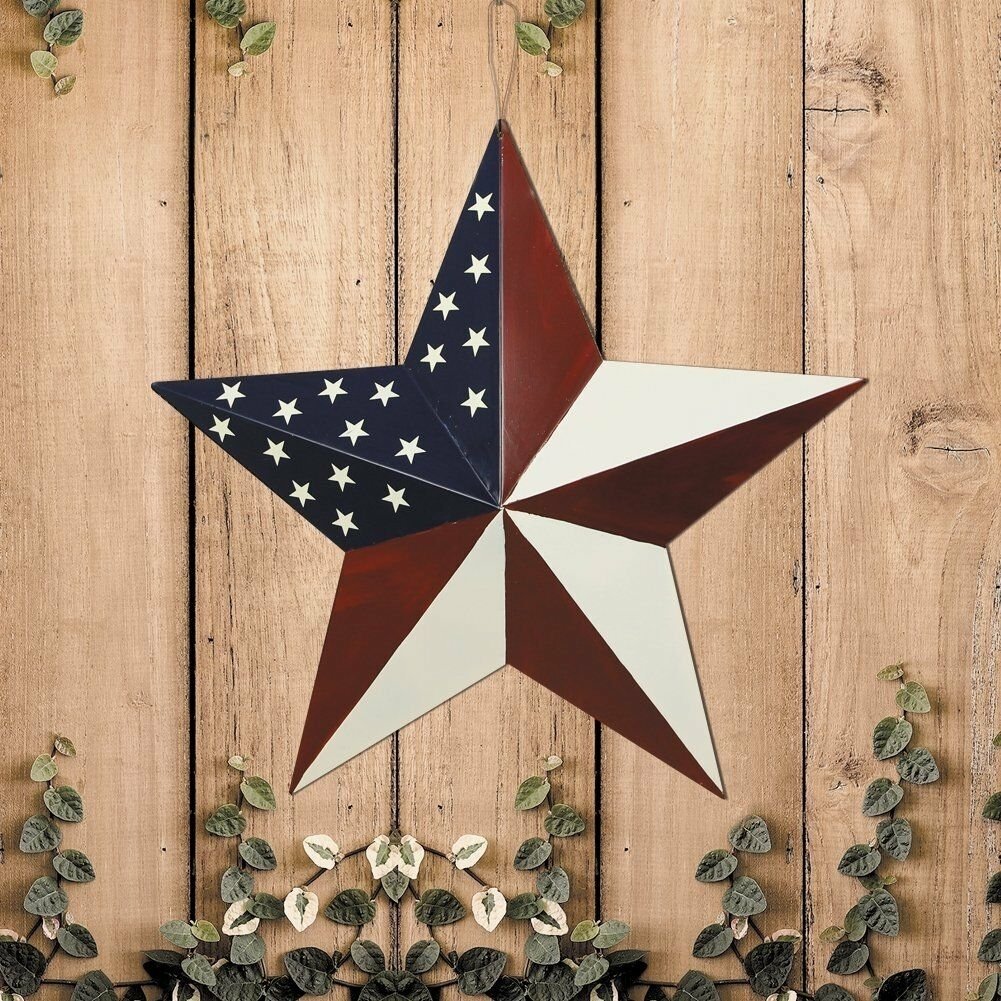 Patriotic Metal Barn Star Outdoor Indoor Hanging Star Ornament 12" Image 1