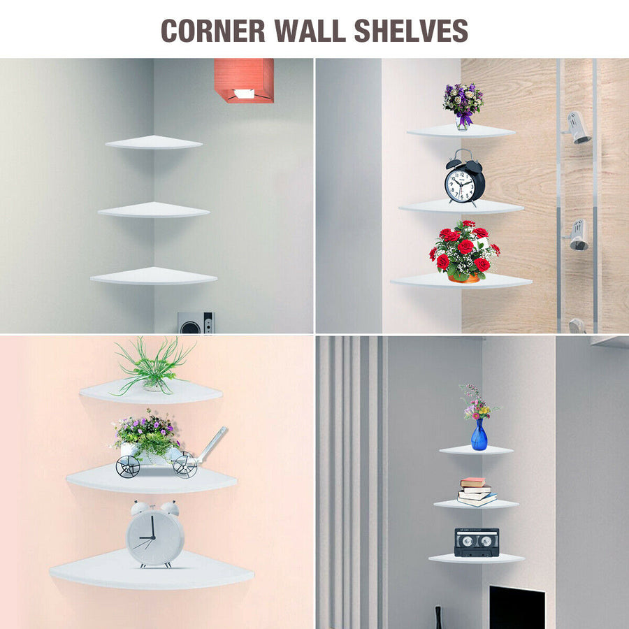 3-Tier Corner Shelf Floating Wall Mount Shelves Storage Rack Display Decoration Image 1